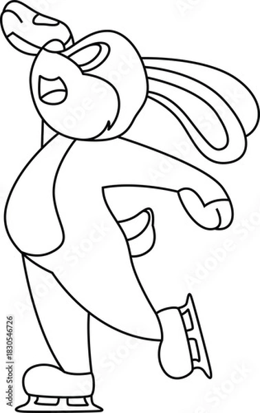 Obraz Rabbit Ice skating Ice skates Winter sports Animal Vector Graphic Art Illustration
