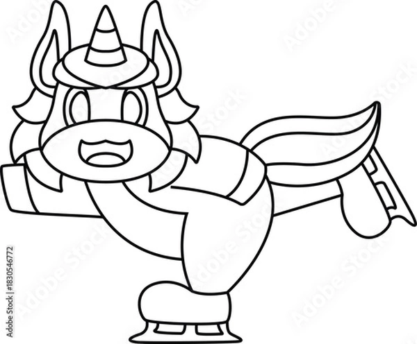 Obraz Unicorn Ice skating Ice skates Winter sports Animal Vector Graphic Art Illustration