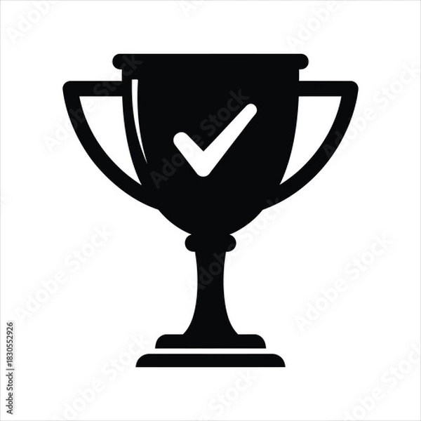 Fototapeta Verified success checkmark on trophy award vector icon