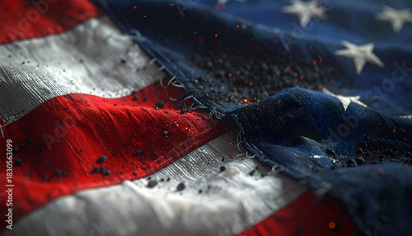 Fototapeta Dramatic American flag waving with patriotic pride and determination against all odds, ideal for national holidays and strong messages of resilience