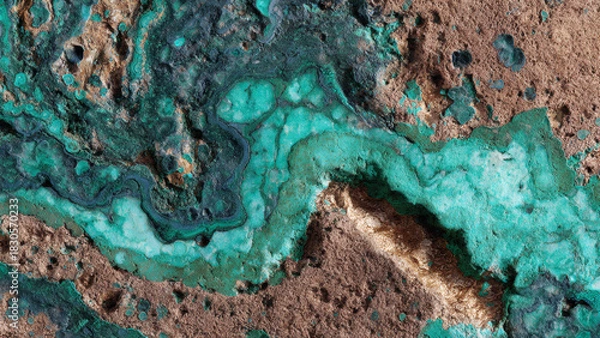 Fototapeta Abstract texture with vibrant green and earthy brown tones, resembling mineral formations or natural patterns