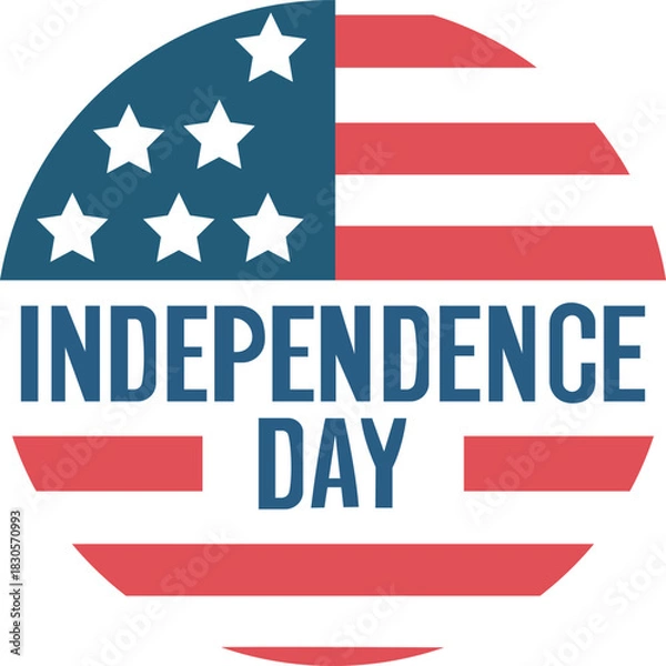 Fototapeta This eye-catching emblem celebrates Independence Day with a creative circular design. Incorporating the American flag's colors and patterns, it features "INDEPENDENCE DAY" prominently in bold text. Th