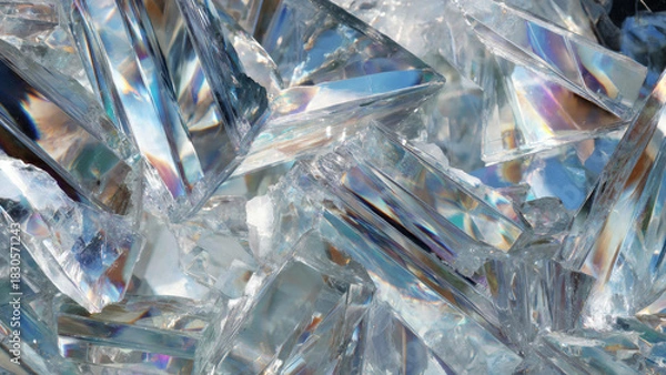 Fototapeta Mesmerizing abstract background of fragmented clear material, showcasing sharp edges and brilliant light reflections, creating a dynamic crystalline texture
