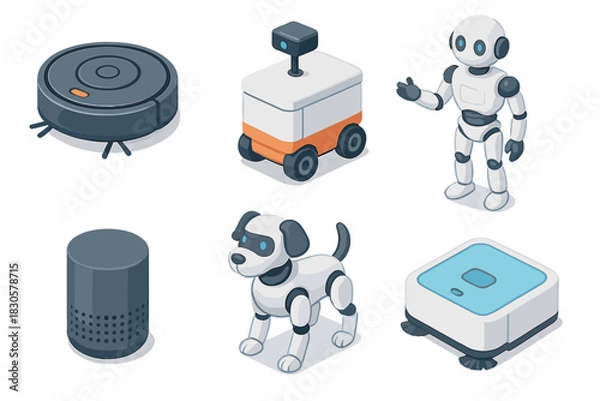 Fototapeta Collection of modern robots and smart devices for home automation