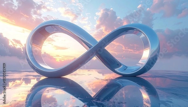 Obraz Infinity symbol reflecting sunset sky.