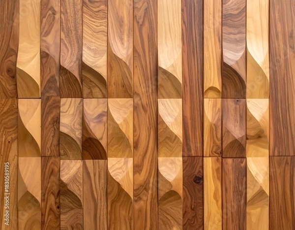 Obraz Close-up of intricately patterned wooden wall paneling