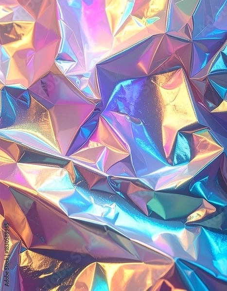 Obraz Close-up of iridescent crumpled foil, colorful light reflections
