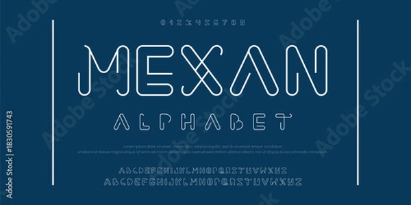 Obraz Mexan Creative Outline Double line monogram alphabet and tech fonts. Lines font regular uppercase and lowercase. Vector illustration.