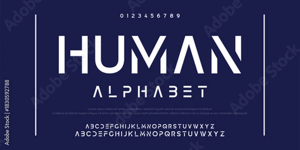 Obraz Human Design Modern abstract digital alphabet font. Minimal technology typography, Creative urban sport fashion futuristic font and with numbers. vector illustration.