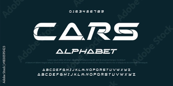 Obraz Cars Design Modern abstract digital alphabet font. Minimal technology typography, Creative urban sport fashion futuristic font and with numbers. vector illustration.