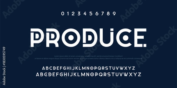 Obraz Produce Design Modern abstract digital alphabet font. Minimal technology typography, Creative urban sport fashion futuristic font and with numbers. vector illustration.