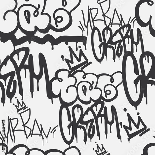 Obraz Bold vector graffiti seamless pattern with abstract tags