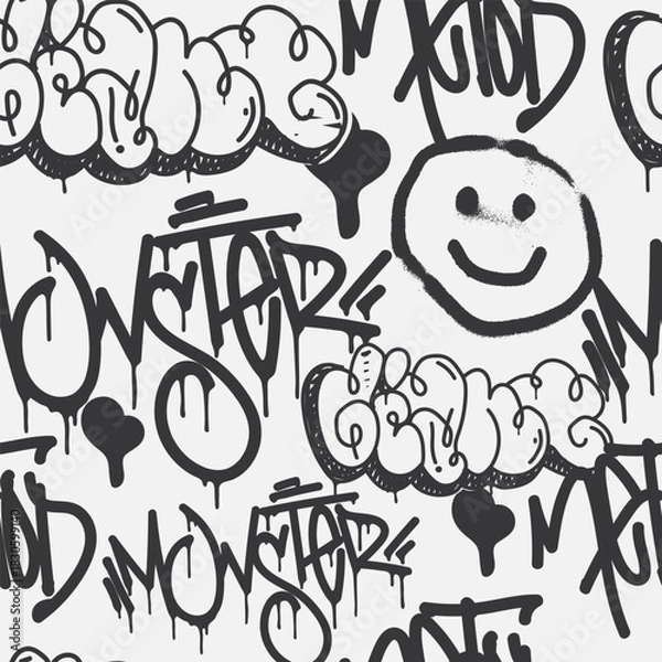 Obraz Bold vector graffiti seamless pattern with abstract tags