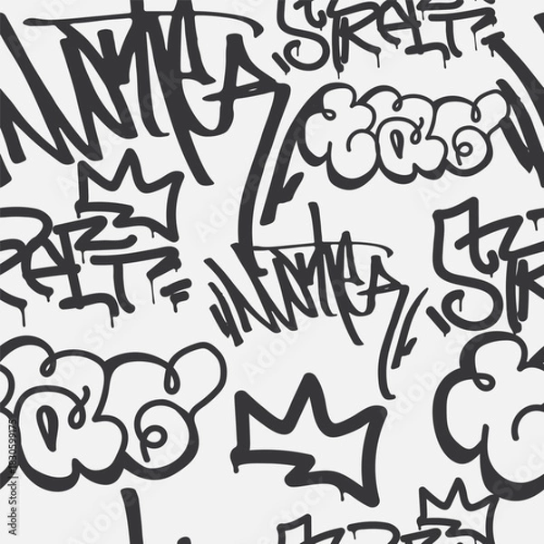 Obraz Bold vector graffiti seamless pattern with abstract tags