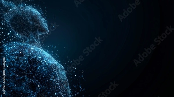 Fototapeta Human figure digital blue data abstract technology futuristic glowing artificial intelligence particles creative innovation imagination inspiration modern science virtual conceptual emotion