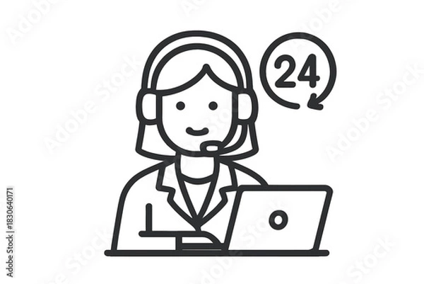Obraz Customer service representative with headset working on laptop offering 24 hour support