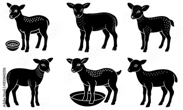 Fototapeta Cute lambs graze and play, a pastoral scene of springtime joy and innocence, evoking feelings of peace, nature, and new beginnings, perfect for children's books