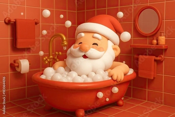 Obraz Happy Santa Claus Talking a Bubble Bath