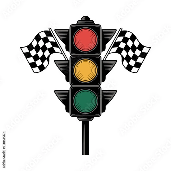 Fototapeta Traffic Light with Checkered Flags Racing Illustration