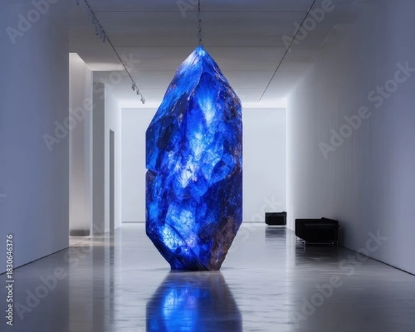 Obraz Large Blue Crystal Sculpture in Modern Gallery