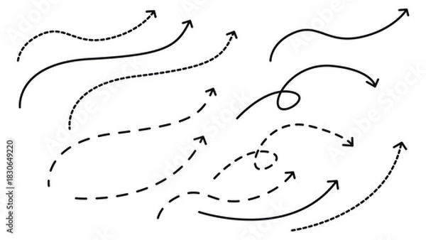 Obraz Arrows icon Set line with Dashed Dotted Curved style