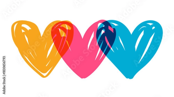 Fototapeta Overlapping hand drawn colorful hearts. Valentine's day design. Love symbol.