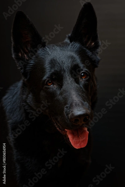 Obraz Black German Shepherd on black background