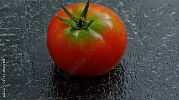 Fototapeta Fresh Tomato on Black Background, Healthy Vegetable Organic Food for Diet Nutrition Menu Cooking Design Element