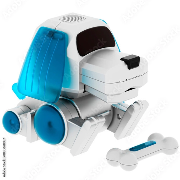 Obraz 3d render robotic dog toy bone with transparent background