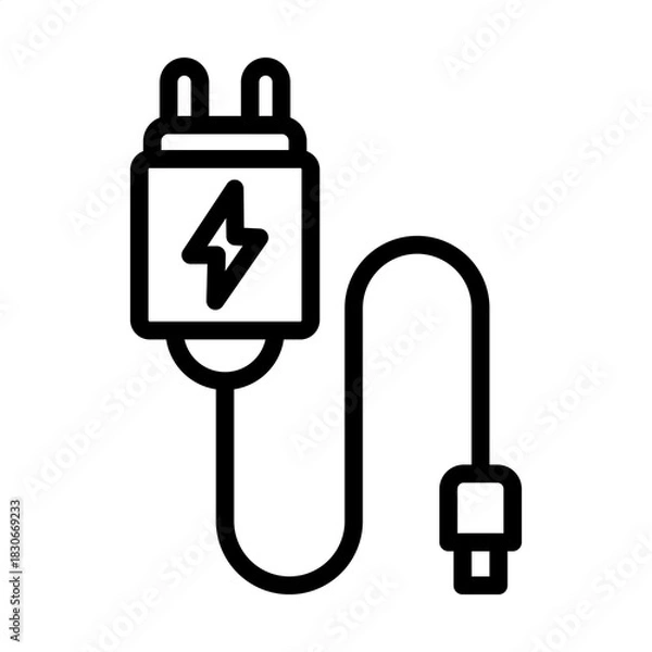 Fototapeta Outline illustration of a power adapter and USB cable, a symbol for charging technology and electrical energy supply for modern electronics