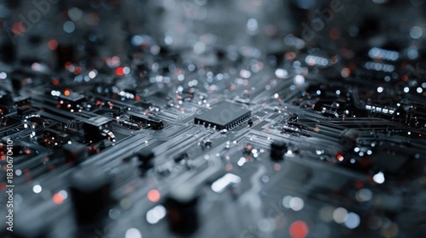 Fototapeta Intricate Circuit Board Design Illustrating Modern Technology Complexity