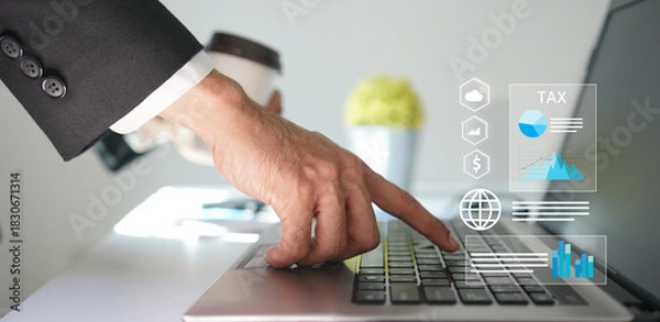 Fototapeta businessman organizing tax checklist through virtual interface. Tax planning services to maximize tax savings and optimize business finances