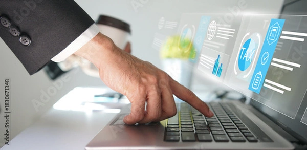 Fototapeta businessman organizing tax checklist through virtual interface. Tax planning services to maximize tax savings and optimize business finances