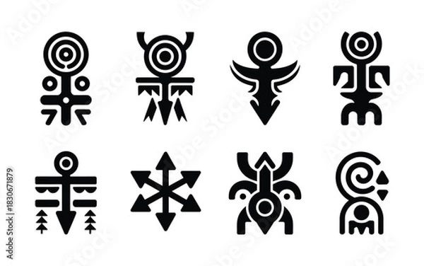 Fototapeta Collection of eight unique tribal and ancient symbol designs