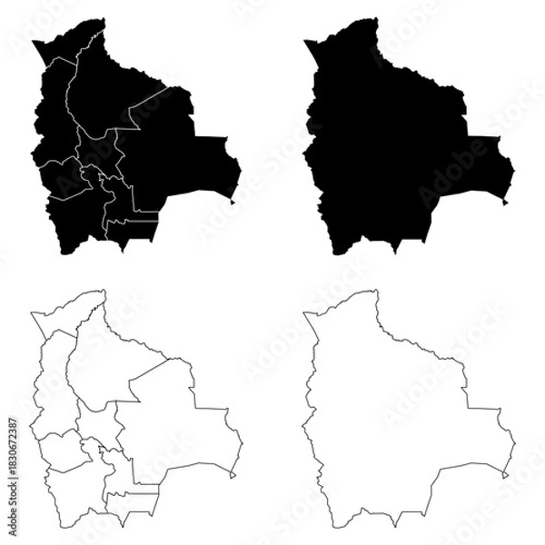 Fototapeta Bolivia Outline and Solid Fill Map Set.