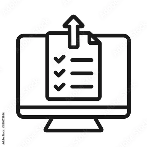 Fototapeta Document Upload Modern Icon of a Computer Screen Displaying a Checklist with an Arrow for Uploading