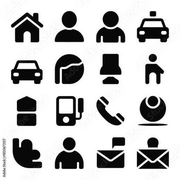 Fototapeta Collection of black and white communication and service icons