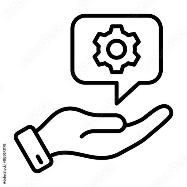 Fototapeta Hand holding a speech bubble with a gear icon representing technical support, customer service, and effective solutions