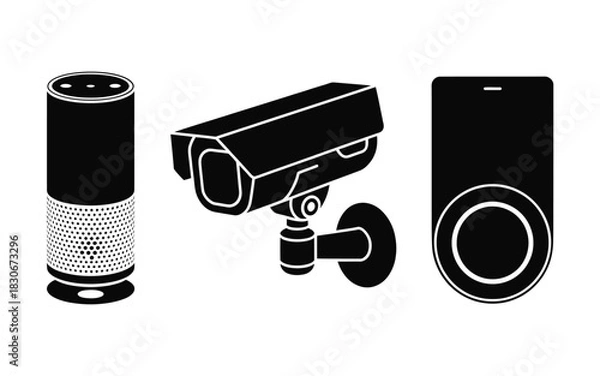 Fototapeta Smart home security devices including speaker camera and door lock