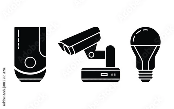 Fototapeta Smart home devices icons security camera light bulb and usb drive