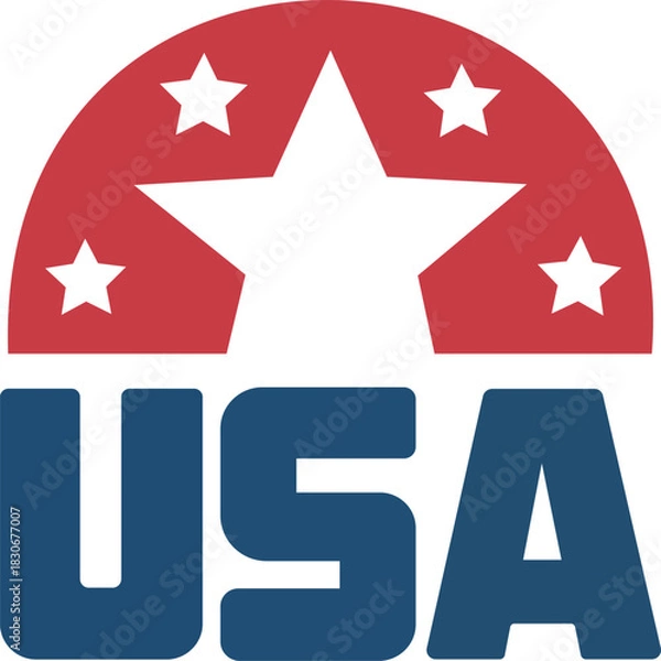 Fototapeta This striking emblem features a bold design representing the USA, characterized by a prominent star and stars in red and blue tones. Ideal for use in promotional materials, events, or merchandise cele