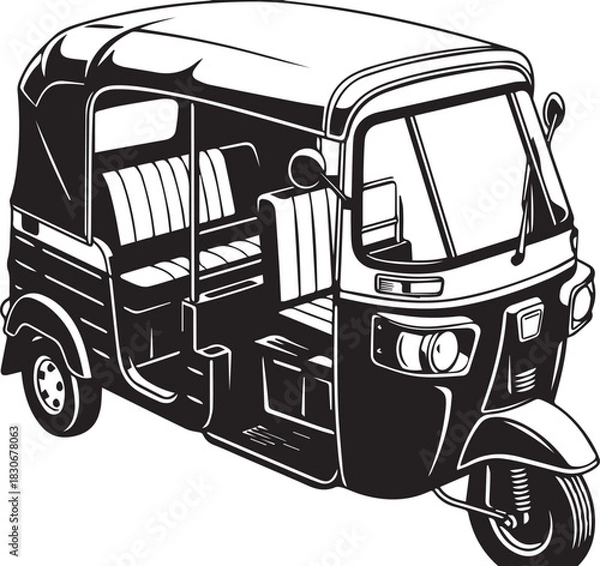 Fototapeta Black and White Auto Rickshaw Vector Illustration