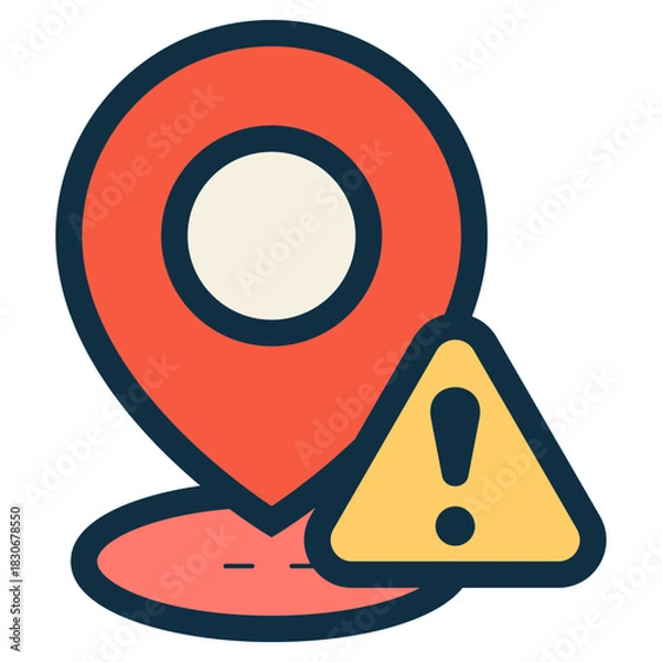 Obraz pin location with warning problem sign icon