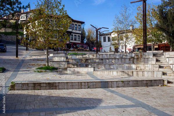 Obraz Stone steps and large tree in central Tarakli square