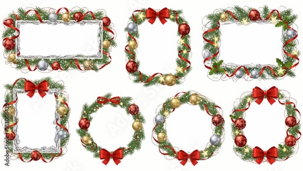 Fototapeta Elegant Christmas frames and wreaths for festive holiday designs and invitations, perfect for adding a touch of seasonal cheer to your creative projects