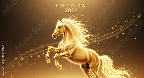 Obraz Vibrant Neon Chinese New Year 2026 – Year of the Horse. Translation: “Auspicious Year of the Horse – Lunar Year 2026 – Happy New Year, All Go Well.”