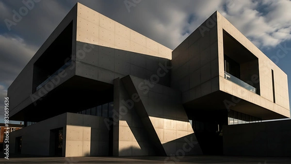 Obraz Modern architectural marvel in a serene setting, showcasing concrete design elements