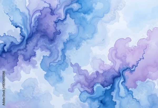 Fototapeta A dreamy seamless background of soft watercolor-like cloud swirls blending pastel blue, lilac, and white, creating an airy, calming, and ethereal texture without sharp edges.