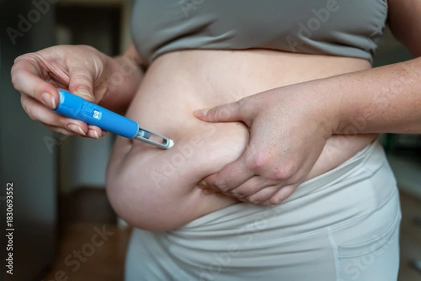 Obraz woman injecting a GLP-1 weight loss medication into belly fat