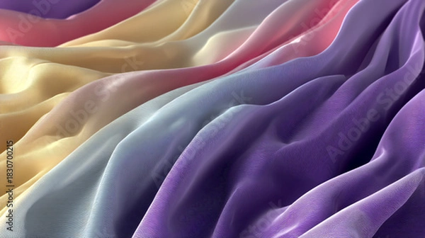 Fototapeta Abstract background with pastel colors and wavy shapes, elegant design, soft curves, fluid lines, digital art style, close-up shot, three-dimensional effect, flowing fabric-like textures